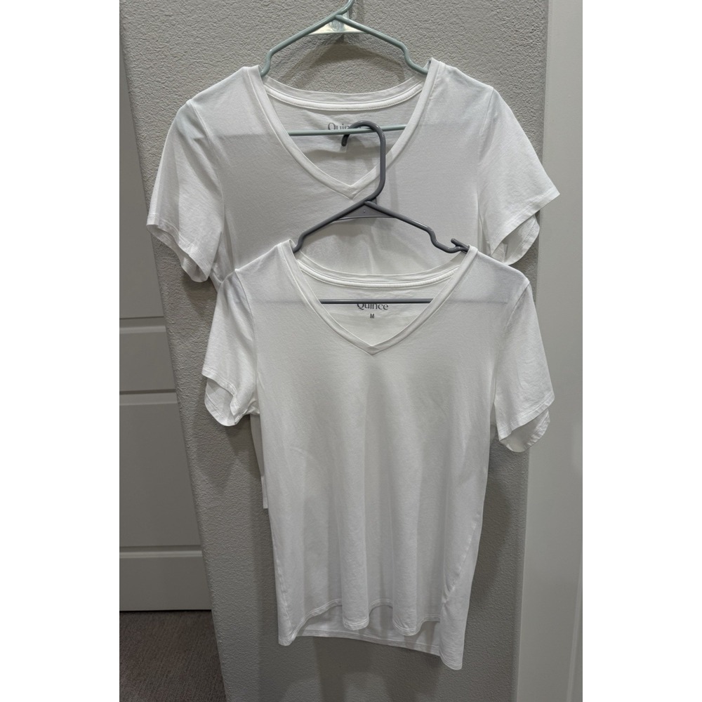 2 Quince White Cotton/Modal V-Neck T-Shirt(s) M Closet Staple Basic